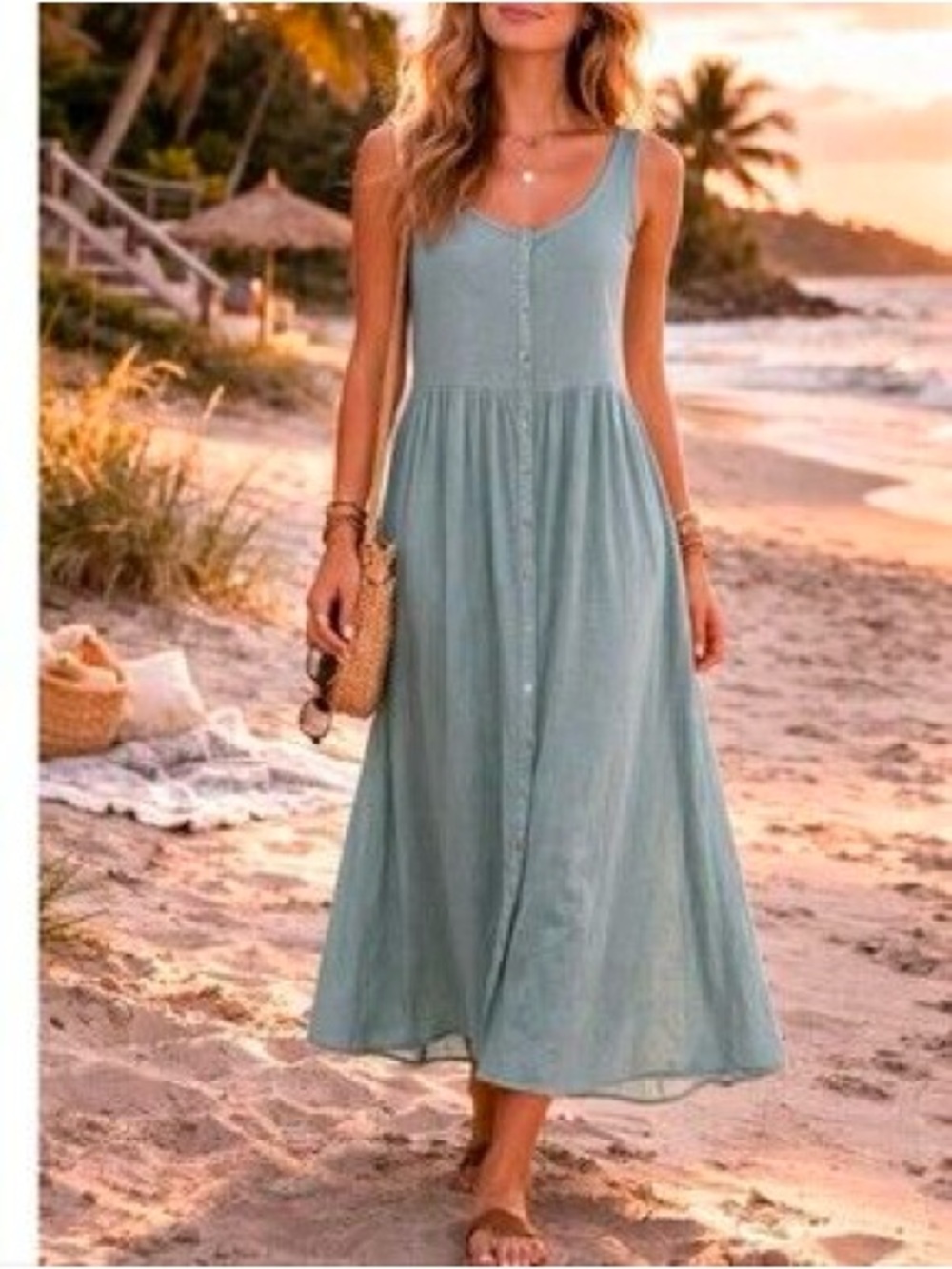 Frye Sage Green Button-Front Sleeveless Maxi Dress Plus Size XXL 2X